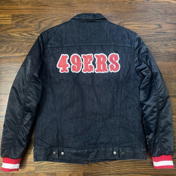 49ers Levis Black Denim Varsity Trucker Jacket - Picture 1 of 5